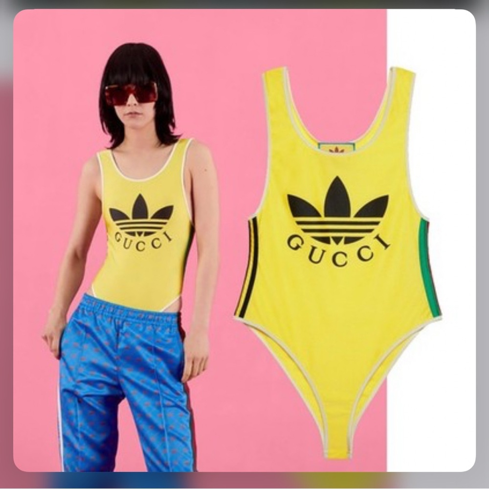 GUCCI ADIDAS X TREFOIL PRINT WEB DETAIL YELLOW ONE PIECE/BODYSUIT